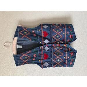 Vtg Denim Vest Embroidered 90s Button Plaid Heart Cotton Medium